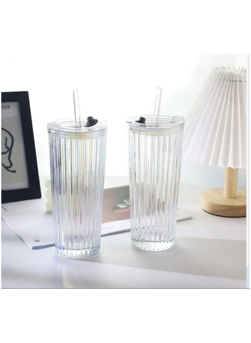 Luxury Aesthetic Transparent Glass Coffee Cup with Lid & Straw - Large Capacity High-End Travel Mug for Iced Coffee, Juice & Smoothies - Heat-Resistant Elegant Glassware for Home & Office - Image 5