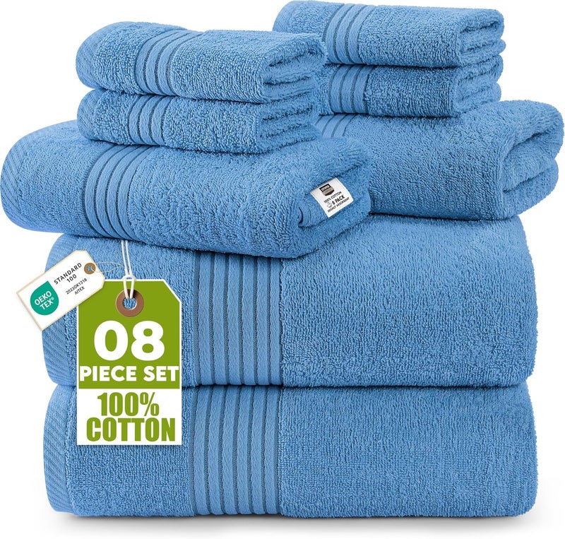 Utopia Towels - 600 GSM 8-Piece Premium Towel Set, 2 Bath Towels, 2 Hand Towels and 4 Washcloths -100% Ring Spun Cotton - Machine Washable, Super Soft and Highly Absorbent (Electric Blue) - Image 1