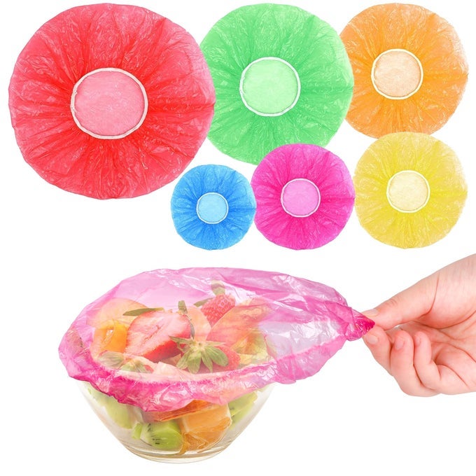 120 PIECES DISH PLATE PLASTIC WRAP BOWL COVERS REUSABLE ELASTIC COLORFUL FOOD BOWL STORAGE COVERS 6 TRANSLUCENT COLORS FOR KITCHEN FAMILY OUTDOOR PICNIC