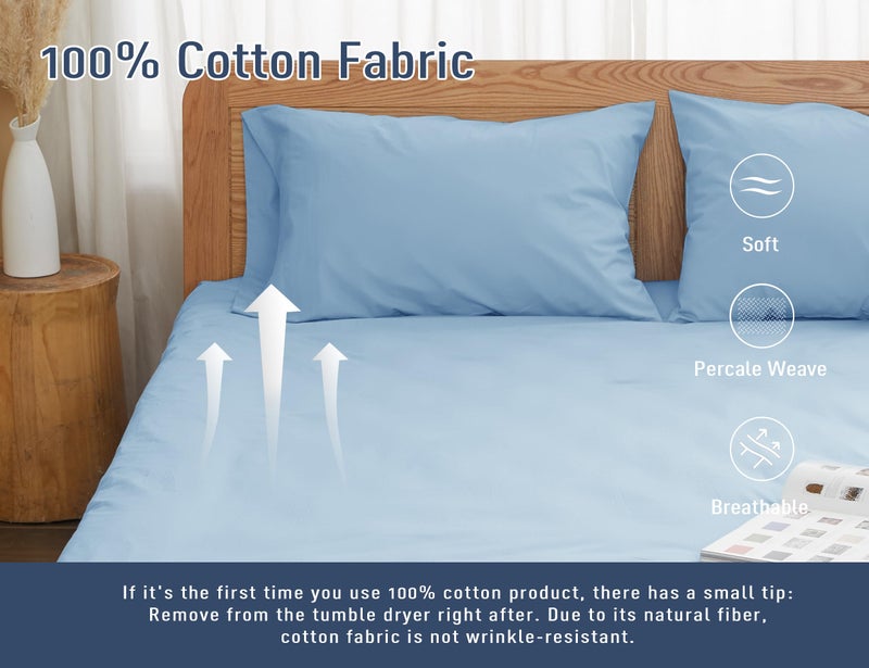 HOMTEC Cotton Pillow Cases King Size Set of 2  20 by 40 inches King Pillow Cases  Light Blue King Pillow Cases  King Pillowcases Cotton Percale Weave Pre-Shrunk Breathable and Hypoallergenic - Image 4