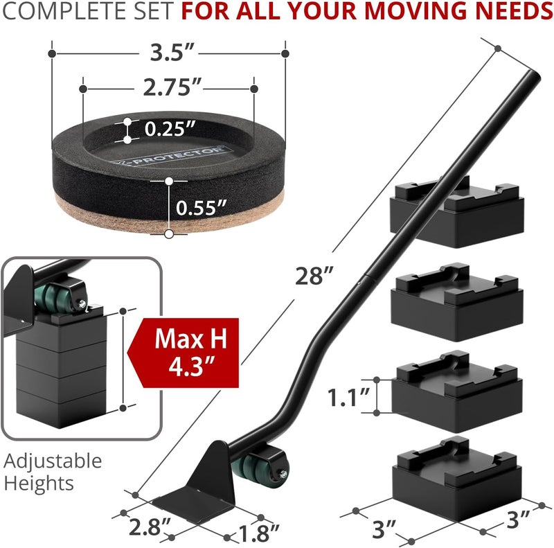 X-Protector Felt Furniture Sliders for Hardwood Floors & Furniture Lifter Tool Set - 4 PCS 3 1/2" Sliders for Furniture with Furniture Jack. Move Your Furniture Easily with Premium Furniture Movers! - Image 2