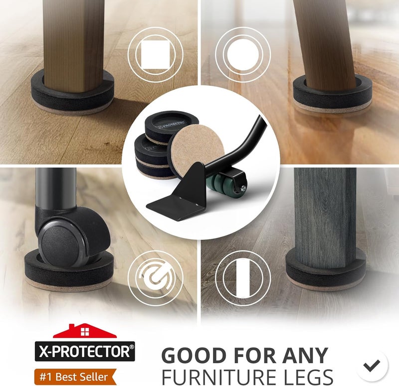X-Protector Felt Furniture Sliders for Hardwood Floors & Furniture Lifter Tool Set - 4 PCS 3 1/2" Sliders for Furniture with Furniture Jack. Move Your Furniture Easily with Premium Furniture Movers! - Image 4