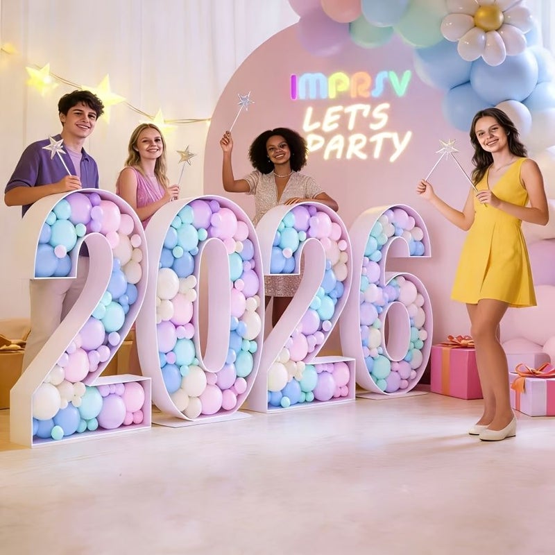 Giant Mosaic Number Balloon Frame 1pc 4ft 3ft 2.3ft Large Marquee Numbers White 9 47.24inch for Valentine's Day Birthday Party Anniversary Celebration Shower Bridal Shower No Power Required - Image 1