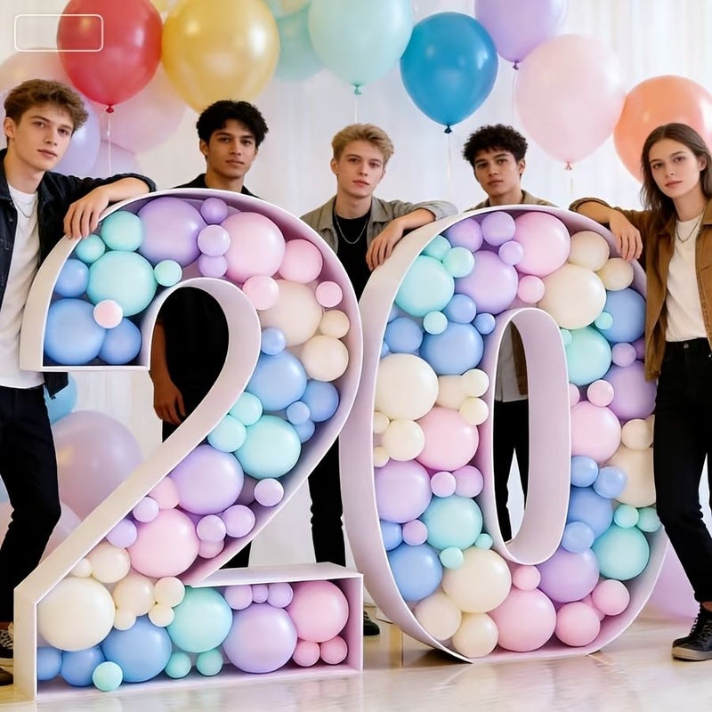 Giant Mosaic Number Balloon Frame 1pc 4ft 3ft 2.3ft Large Marquee Numbers White 9 47.24inch for Valentine's Day Birthday Party Anniversary Celebration Shower Bridal Shower No Power Required - Image 2