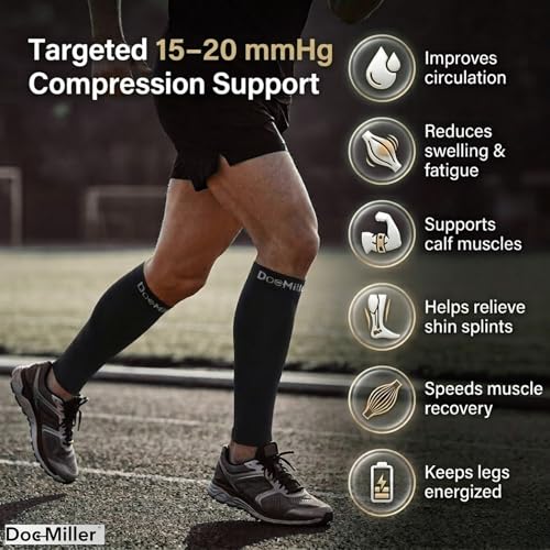 Doc Miller Calf Compression Sleeve for Petite Women & Men, 15-20 mmHg, Footless Leg Sleeve Brace for Varicose Veins, Pregnancy, Running & Cycling, Knee-High, Shin Splints, Recovery, 1 Pair - Image 2