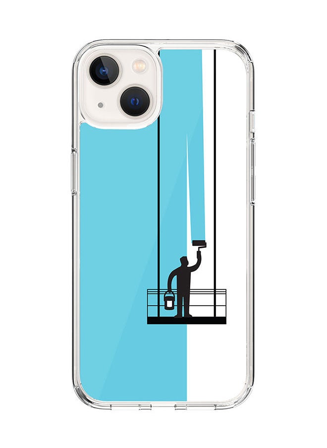 Stylizedd - Classic Clear Case for Apple iPhone 14 Hybrid Soft Case Flexible Edges Anti Drop TPU PC Gel Thin Transparent Cover [ Designed for Apple iPhone 14 ] - Paint Hanger (Blue) Full Print - Image 1