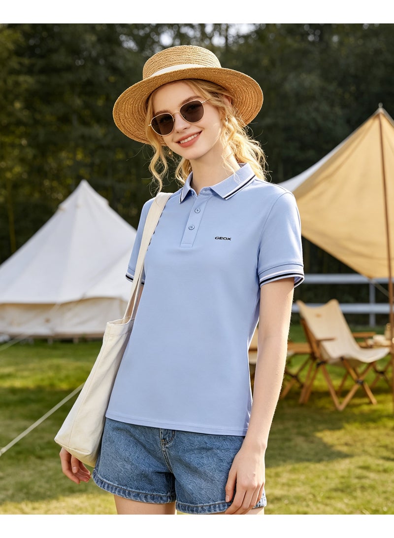 GEOX Unisex Short Sleeve Polo Shirt Casual Daily Office Wear Light Blue - Image 2