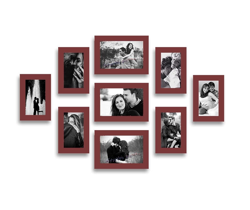 Stuthi Arts Wood MDF Photo Frame With Glass (9 Photos) Wall Mount, Rectangular, 5 x 7 inches (3 pieces), 4 x 6 inches(6 pieces) (Brown) - Image 1