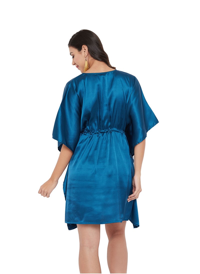 Gypsie Blu Women Satin Blue Short Kaftan Plus Size Nightdress Nightwear Sleepwear Dresses for ladies  - Image 3
