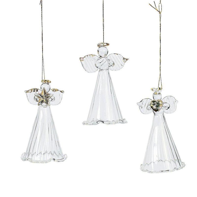 Fun Express Spun Glass Angel Ornaments with StarHeartPraying Hands Set of 12 Christmas Religious Decor