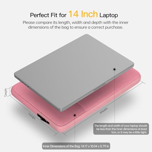 CaseBuy 14 Inch Laptop Sleeve Case Women Girls for DELL XPS 15, Latitude 5420 7420, Inspiron 14, Lenovo Flex 5, HP 14 Laptop, Razer Blade 15, Laptop Cover 14 inch Water Resistant Computer Bag -Pink - Image 2