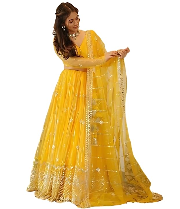 GOROLY Women's Semi-stitched Poly Net Yellow Embroidered Lehenga Choli Set with Dupatta | Traditional Lehenga for Girls | Stylish Lehenga Choli for Festival Cultural & Ethnic Wear - Image 5