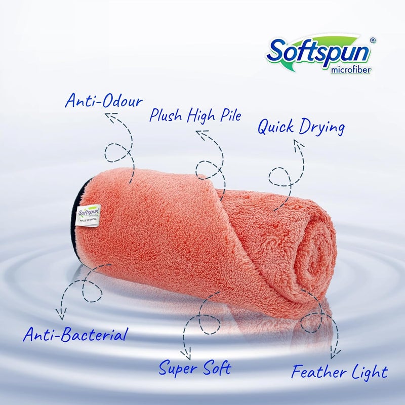 SOFTSPUN Microfiber Face Hand Towel 2 Pc 40X60Cm Peach Colour Ultra Absorbent Super Soft Lightweight Quick Drying For Men Women Daily Use Unisex 1 TC - Image 2