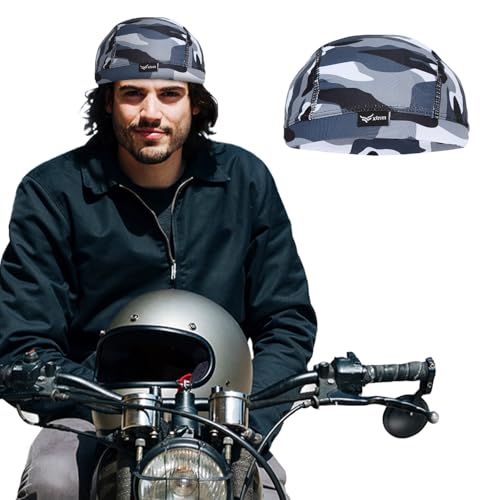 XTRIM Unisex Helmet Skull Cap for Bikers & Cyclists, Cotton Head Cap, Hair Inner Helmet Cap for Men, Sweat Cooling Beanie Cap for Men for Women, Skull Mask for Summer, Bike Accessories (Camo Blue) - Image 1