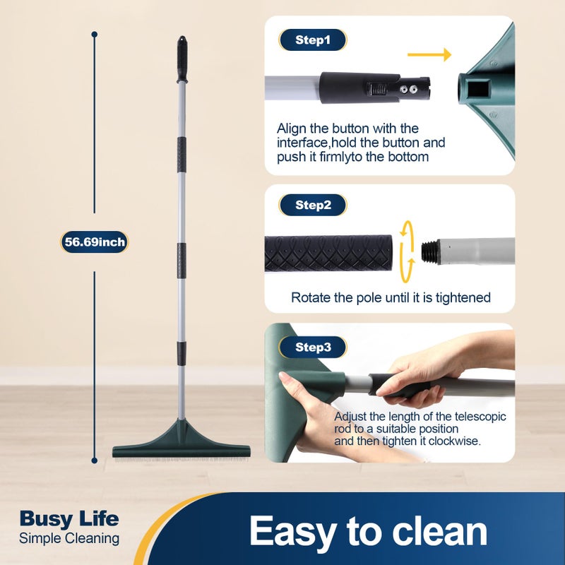 Yocada Artificial Turf Rake Grass Brush Broom Carpet Lawn Leaf Rake Cleaner Broom Telescopic Iron Pole for Yard Cleaning and Pet Hair Removal 56.69" - Image 2