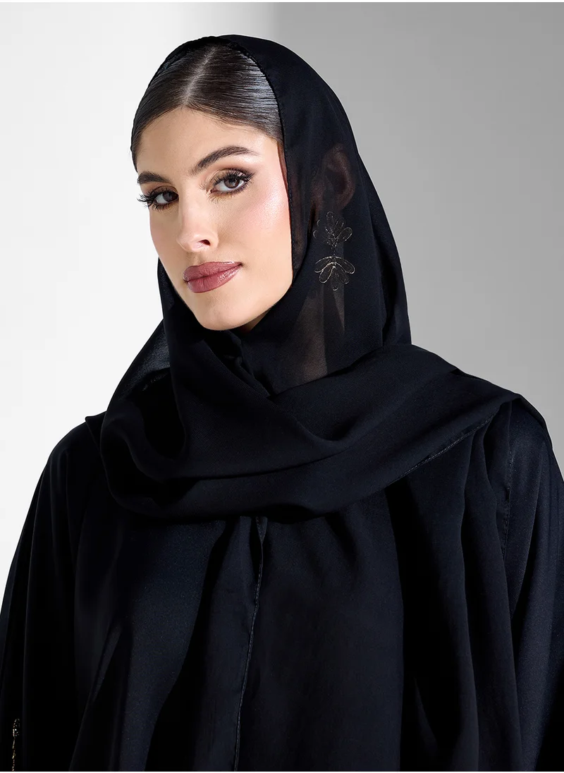 Khizana Abaya With Embellished Sleeves & Sheila