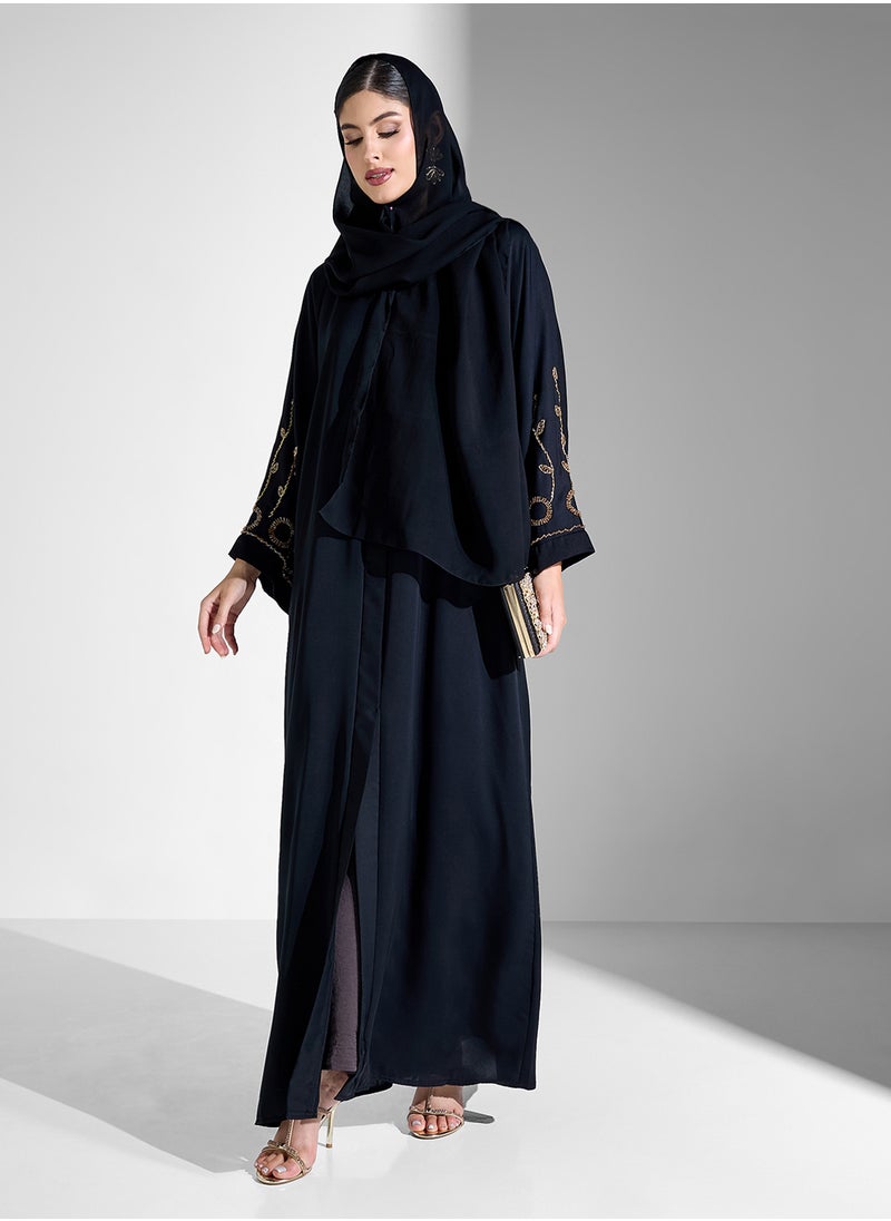 Khizana Abaya With Embellished Sleeves & Sheila  - Image 5