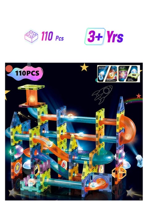 Magicwand® 110 Pcs 3D Magical Magnetic Construction STEM & STEAM Light Blocks & Race Track for Kids【3 Yrs & Up】【Pack of 1 Set】【Multi-Colored】