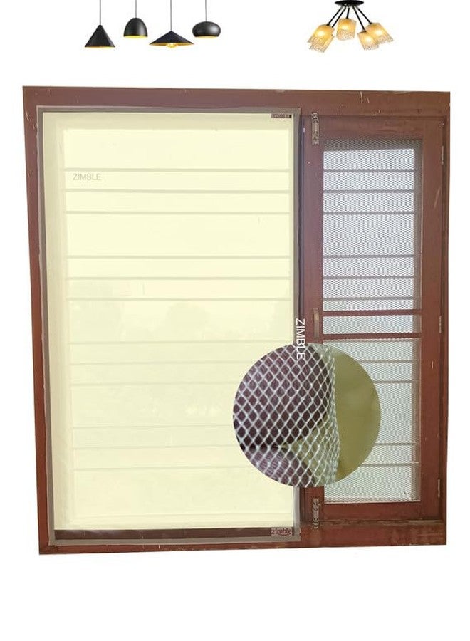 ZIMBLE زيمبل (60 × 48 بوصة) - 5 × 4 قدم (عبوة واحدة)، لون كريمي، مخيطة مسبقًا، ناموسية نوافذ، لاصقة مع خطاف وحلقة لإطار النافذة، إطار خشبي | متينة وآمنة للغاية - Image 1
