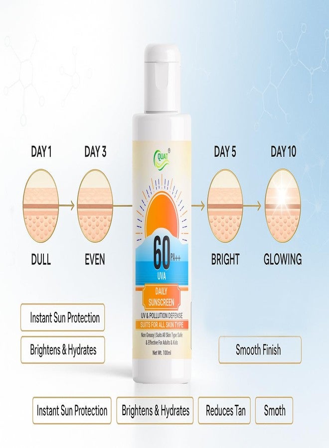 QUAT Sunscreen Cream SPF 60 PA++ UVA Protection | Broad Spectrum Sunblock for UVA/UVB Rays, Tanning & Sun Damage | Lightweight Non-Greasy Sunscreen for All Skin Types – 100 g - Image 2