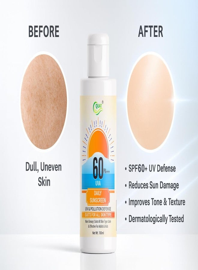QUAT Sunscreen Cream SPF 60 PA++ UVA Protection | Broad Spectrum Sunblock for UVA/UVB Rays, Tanning & Sun Damage | Lightweight Non-Greasy Sunscreen for All Skin Types – 100 g - Image 3