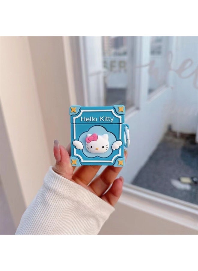 Creative Cartoon Pattern Wireless Bluetooth Headset Cover For Airpods4 Headset Protective Shell For Apple 2/3/Pro2-Color:Blue Kt Magic Book + Hook-Applicable Models:airpods4 - Image 1