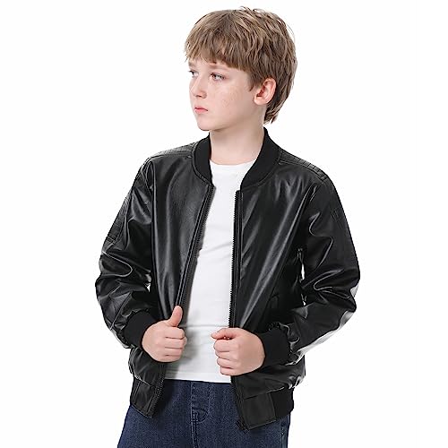 JYCPFLIT Boys Fashion PU Leather Motorcycle Jacket kids Faux Leather Jackets Coat Children's Outerwear Black 3-13 Years - Image 5
