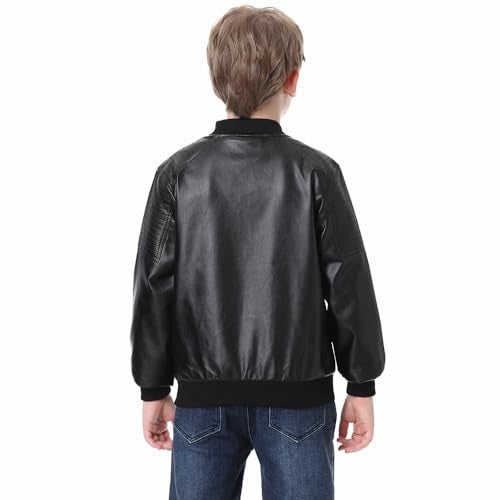 JYCPFLIT Boys Fashion PU Leather Motorcycle Jacket kids Faux Leather Jackets Coat Children's Outerwear Black 3-13 Years - Image 4