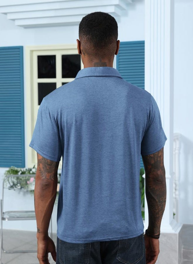 Lexiart Mens Fashion Polo Shirts Cotton Classic Short Sleeve Lightweight Button Shirt with Pocket - Image 3