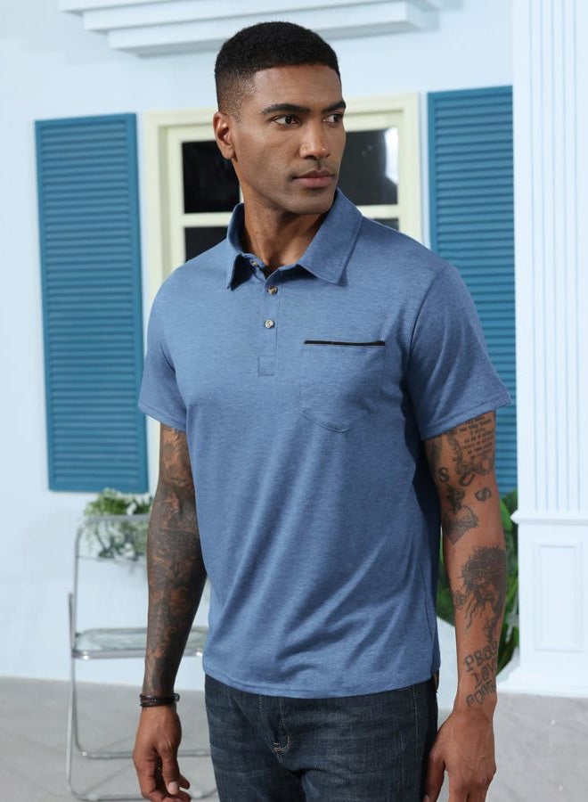 Lexiart Mens Fashion Polo Shirts Cotton Classic Short Sleeve Lightweight Button Shirt with Pocket - Image 2