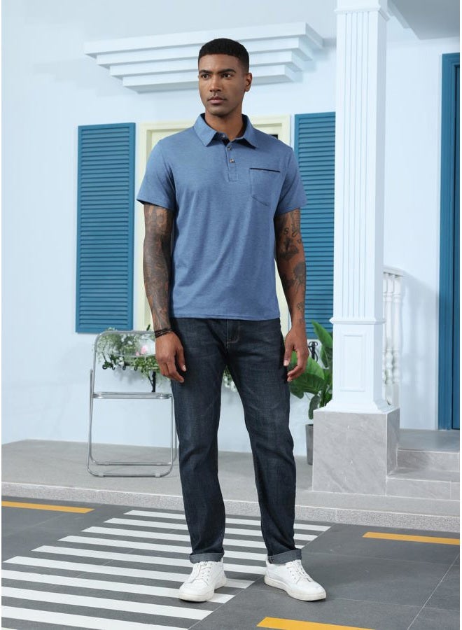Lexiart Mens Fashion Polo Shirts Cotton Classic Short Sleeve Lightweight Button Shirt with Pocket - Image 5