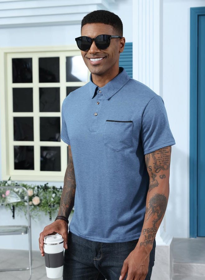 Lexiart Mens Fashion Polo Shirts Cotton Classic Short Sleeve Lightweight Button Shirt with Pocket - Image 4
