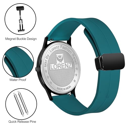 LORENZ Slim Case Analog Watch with Blue Magnetic Lock Strap|Watch for Men & Women| MK-4062R - Image 4