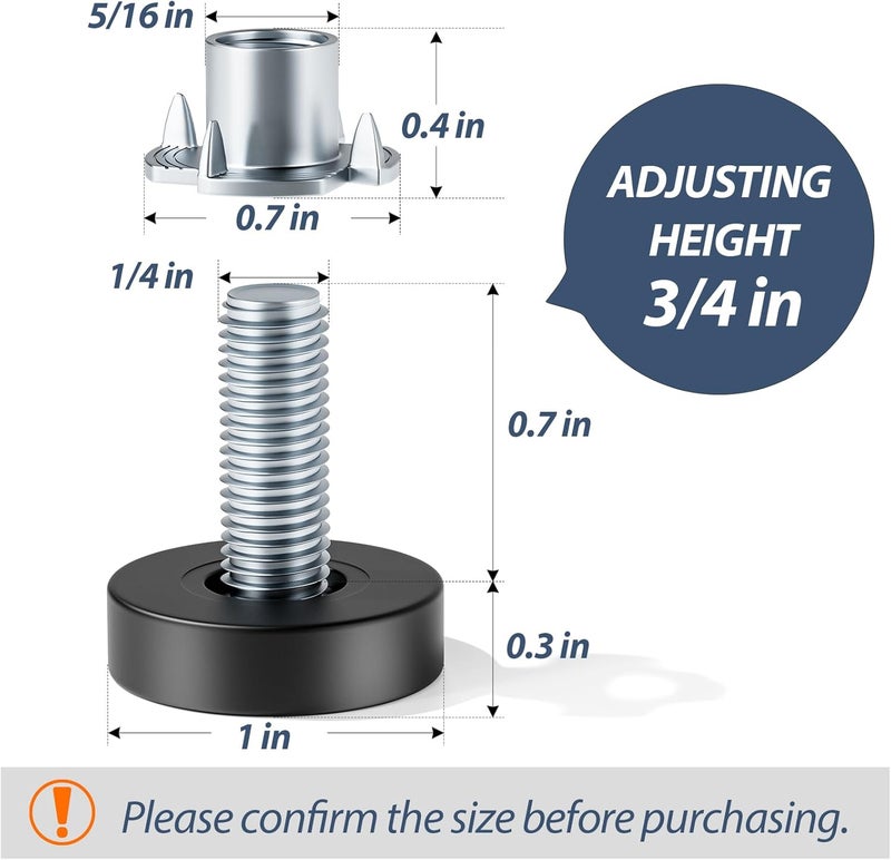 MROCO Furniture Leveling Feet with T-Nuts, 12 PCS 1/4"-20 UNC Thread Adjustable Levelers, Leg Levelers Table Feet Screw on for Deak, Chairs, Stool Legs, Cabinet - Image 3
