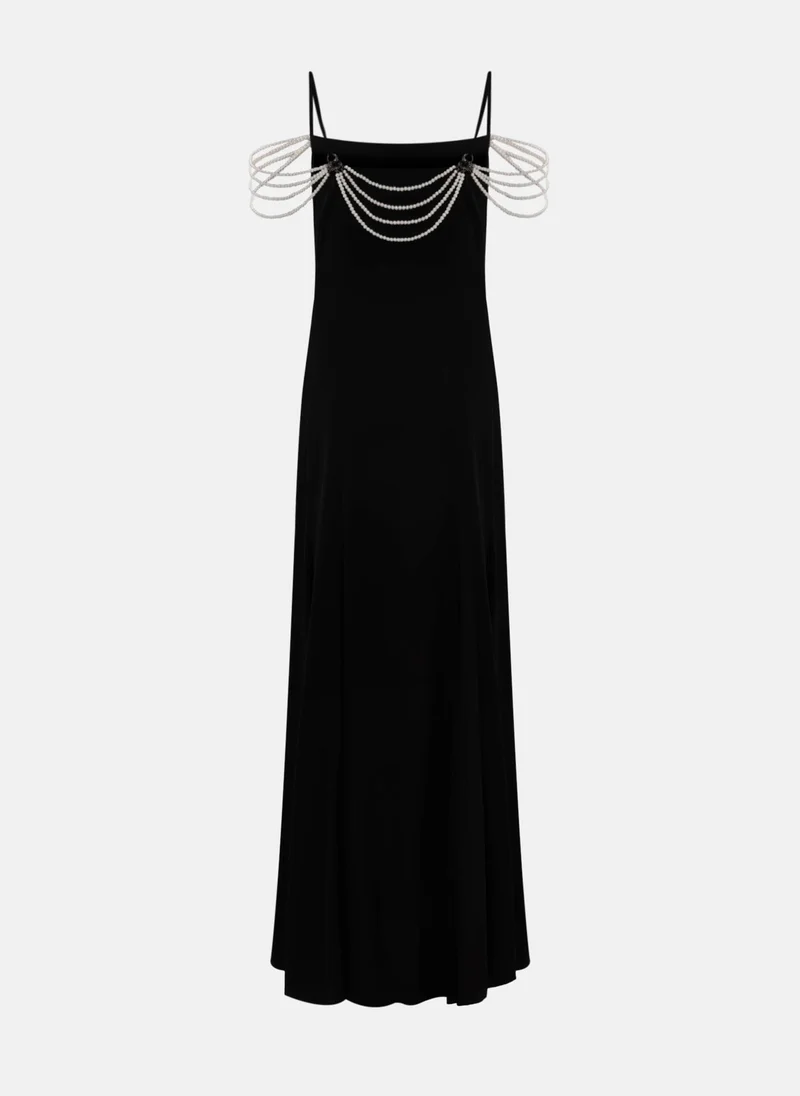 Lichi  Maxi combination dress with pearl decor on the bodice for Women | Best Price UAE