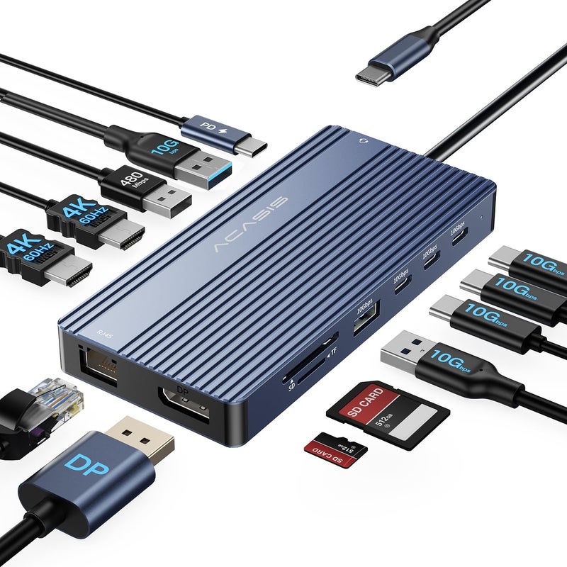 Acasis USB C Hub 14-1 USB C Docking Station Dual Monitor, with 2 HDMI+DP(4K60Hz), Ethernet, 3 USBC 10Gbps,100W PD, SD/TF 3.0, Audio, Laptop Docking Station for MacBook/Dell/HP/Lenovo ThinkPad/Surface (Grey) - Image 1