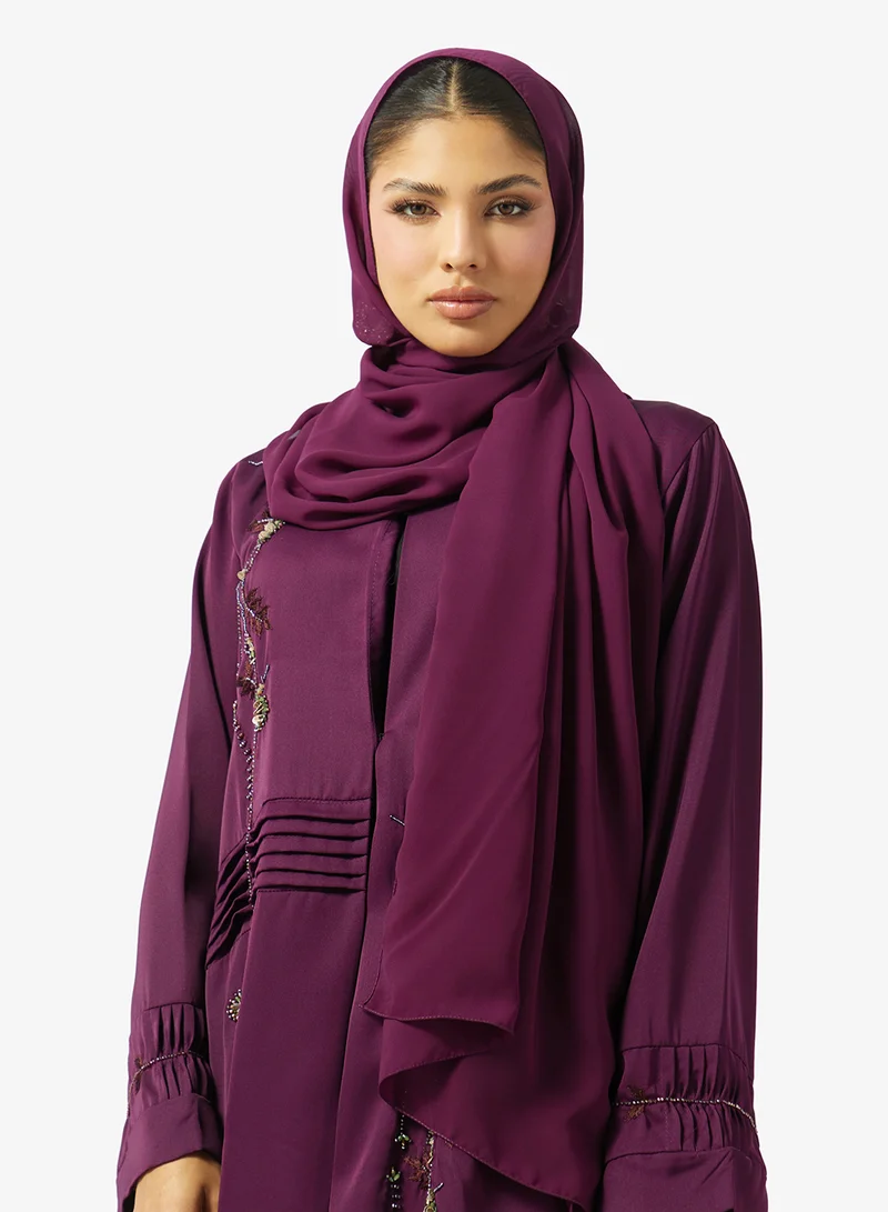 hayas closet  Floral Embroidered And Embellished Open Front V Neck Abaya for Women | Best Price UAE