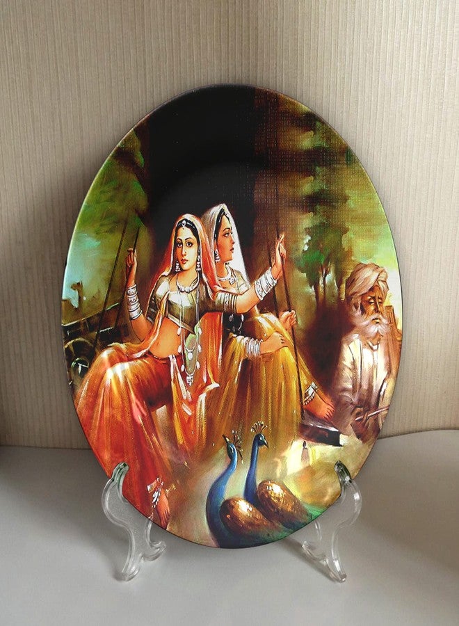 JIKRAA® Indian Traditional Art Ceramic Decorative Designer Wall and Table Top Plate/Platter with Stand and Hook, Decorative Wall Plates with Stand for Living Room, Home and Office - Design12 (8 Inch) - Image 1