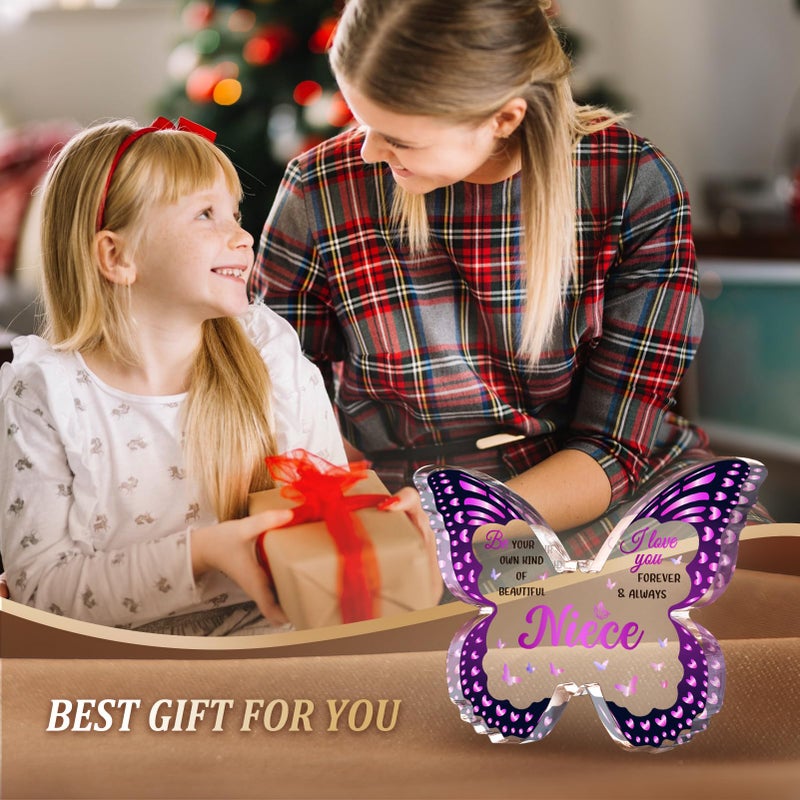 GLEEVERA Niece Gifts from Auntie Aunt  Gifts for Nieces from Aunt for Birthday Mothers Day Valentines Christmas Graduation - Butterfly-shaped Acrylic Plaque - Image 2