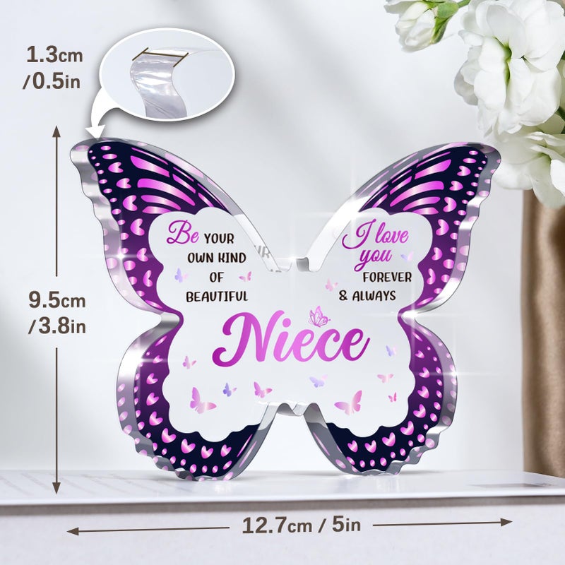 GLEEVERA Niece Gifts from Auntie Aunt  Gifts for Nieces from Aunt for Birthday Mothers Day Valentines Christmas Graduation - Butterfly-shaped Acrylic Plaque - Image 3
