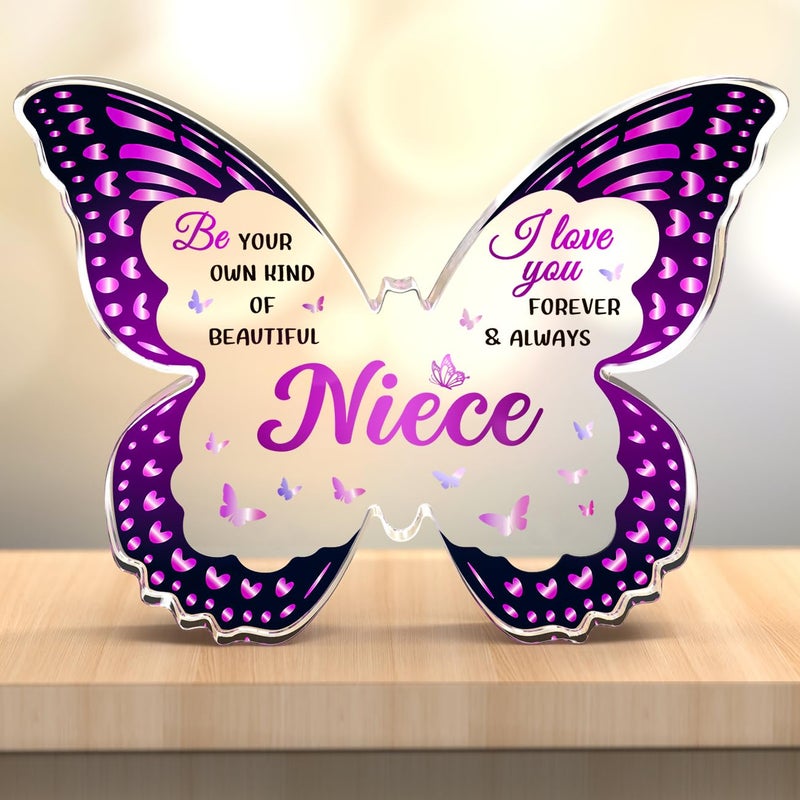 GLEEVERA Niece Gifts from Auntie Aunt  Gifts for Nieces from Aunt for Birthday Mothers Day Valentines Christmas Graduation - Butterfly-shaped Acrylic Plaque - Image 1