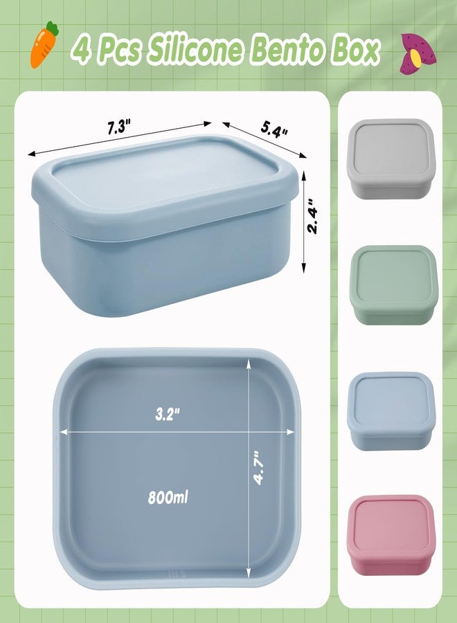 Layhit علبة غداء بينتو سيليكون من لاي هيت، 4 قطع، للبالغين، سعة 23.7 أونصة، قابلة لإعادة الاستخدام، علب تخزين طعام محكمة الإغلاق مع أغطية، مناسبة لوجبات الغداء والوجبات الخفيفة، آمنة للاستخدام في غسالة الصحون والفريزر (لون رمادي لوتس وردي متعدد الألوان) - Image 2