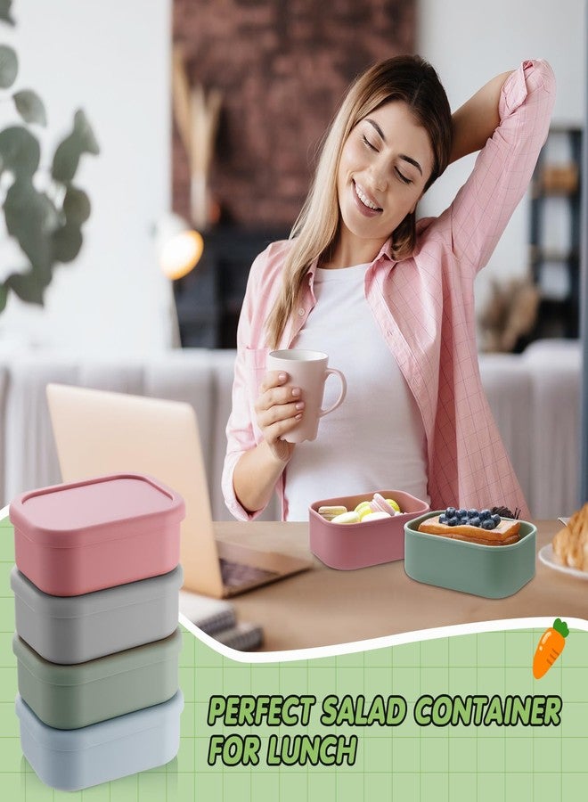 Layhit علبة غداء بينتو سيليكون من لاي هيت، 4 قطع، للبالغين، سعة 23.7 أونصة، قابلة لإعادة الاستخدام، علب تخزين طعام محكمة الإغلاق مع أغطية، مناسبة لوجبات الغداء والوجبات الخفيفة، آمنة للاستخدام في غسالة الصحون والفريزر (لون رمادي لوتس وردي متعدد الألوان) - Image 4