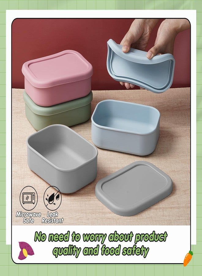 Layhit علبة غداء بينتو سيليكون من لاي هيت، 4 قطع، للبالغين، سعة 23.7 أونصة، قابلة لإعادة الاستخدام، علب تخزين طعام محكمة الإغلاق مع أغطية، مناسبة لوجبات الغداء والوجبات الخفيفة، آمنة للاستخدام في غسالة الصحون والفريزر (لون رمادي لوتس وردي متعدد الألوان) - Image 3