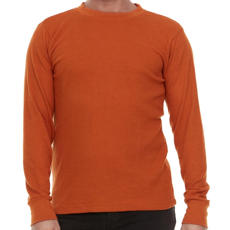 Jmr Usa Inc. JMR Menâ€™s Thermal Shirt Long Sleeve - Heavyweight 100% Cotton Waffle Weave Top, Warm Breathable Base Layer or Standalone Cold Weather Essential (Rust) - Image 1