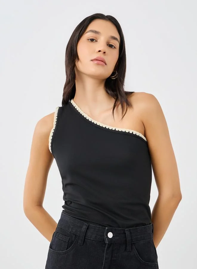 ستايلي Styli Contrast Trim One Shoulder Knit Top