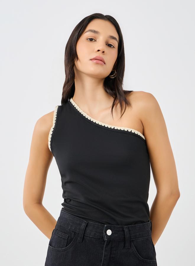 ستايلي بلوزة كتف واحدة محبوكة بحواف متباينة من ستايلي - Image 2