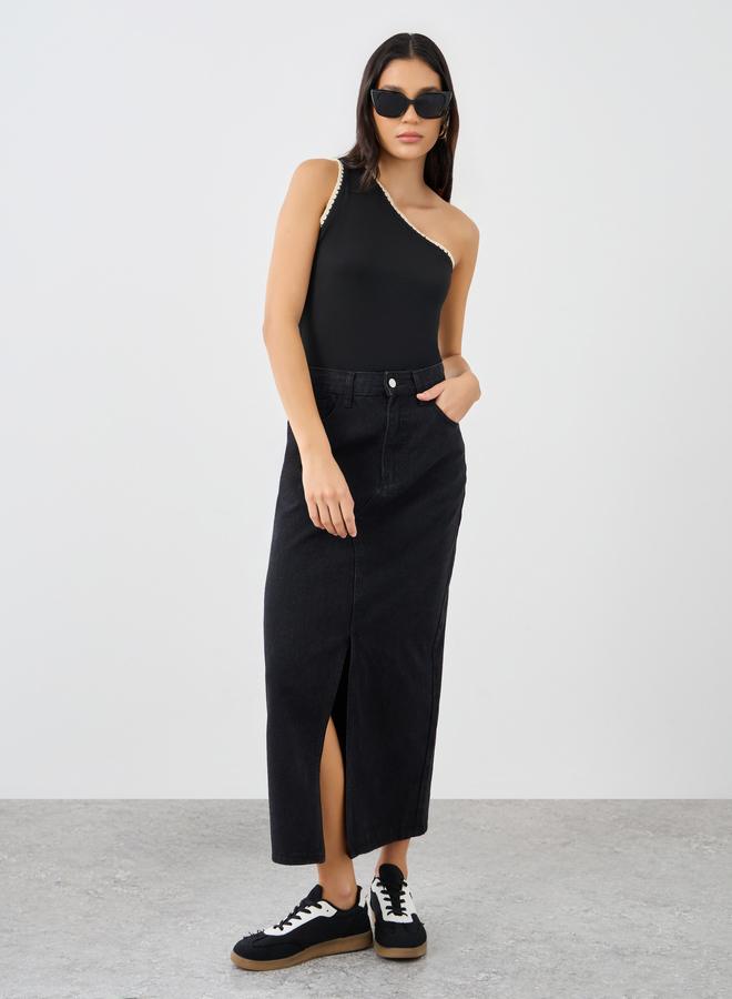 ستايلي بلوزة كتف واحدة محبوكة بحواف متباينة من ستايلي - Image 3