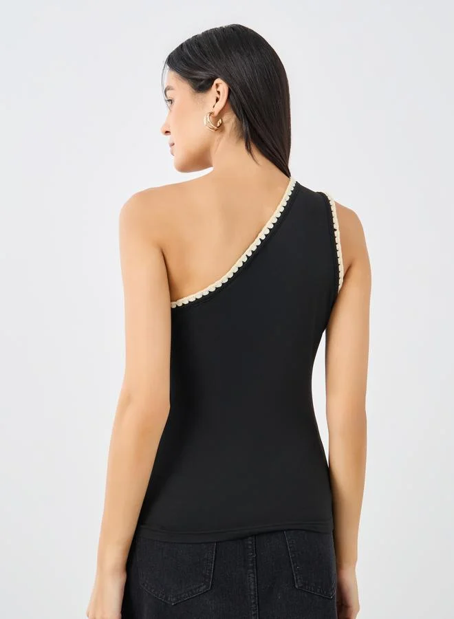 Styli Styli Contrast Trim One Shoulder Knit Top