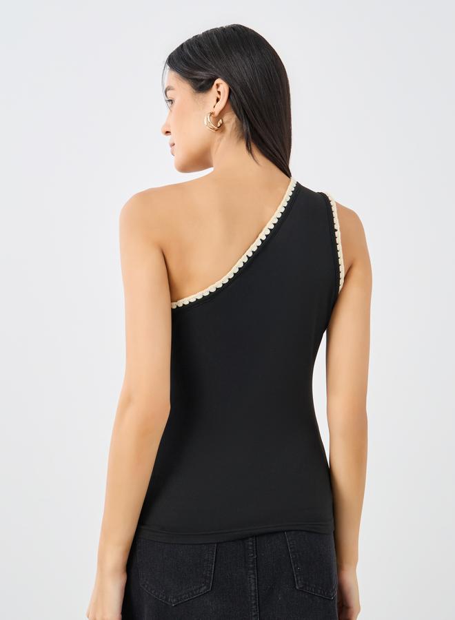 ستايلي بلوزة كتف واحدة محبوكة بحواف متباينة من ستايلي - Image 5